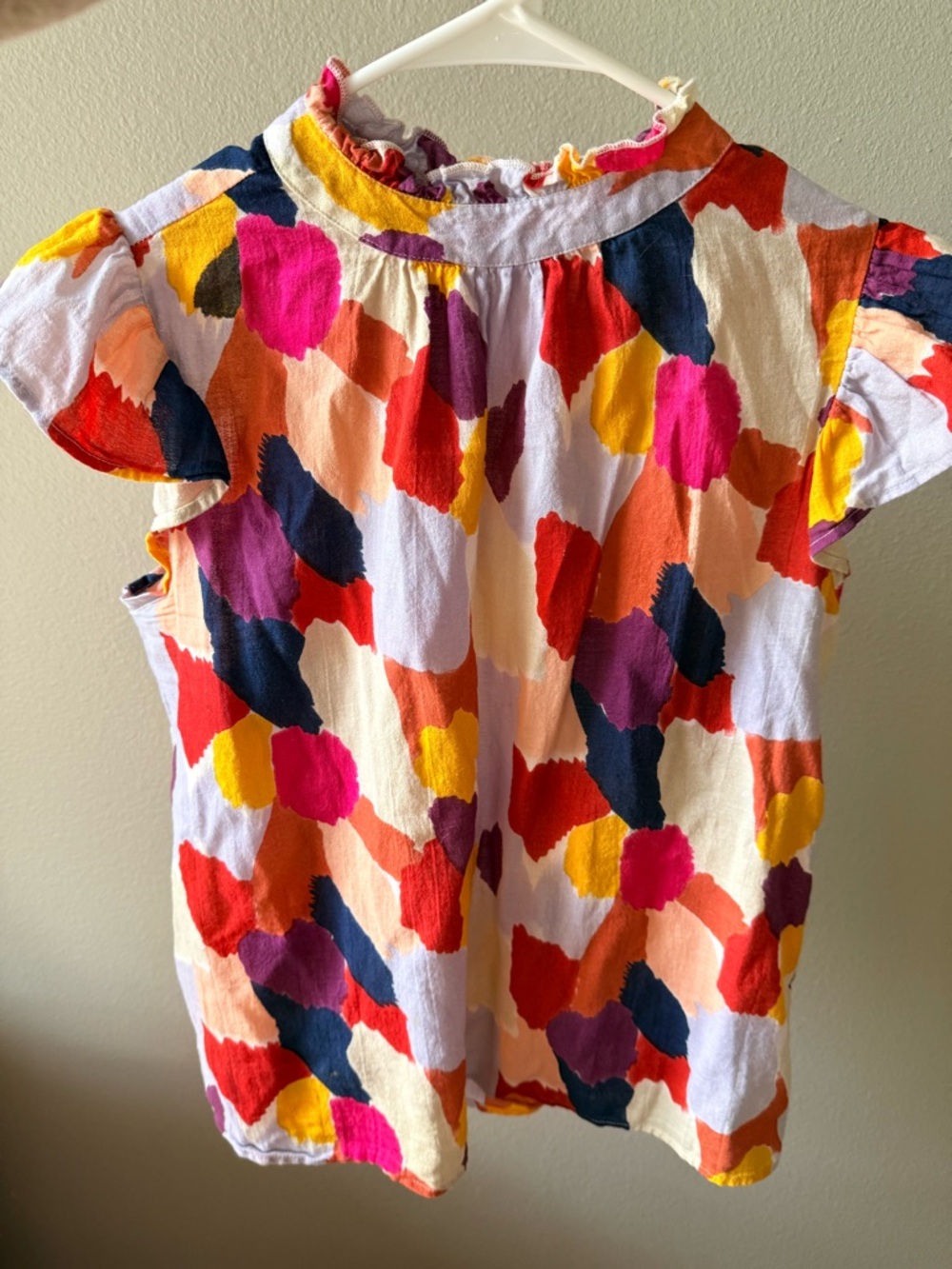 Multi-Color Abstract Print Ruffle Neck Top